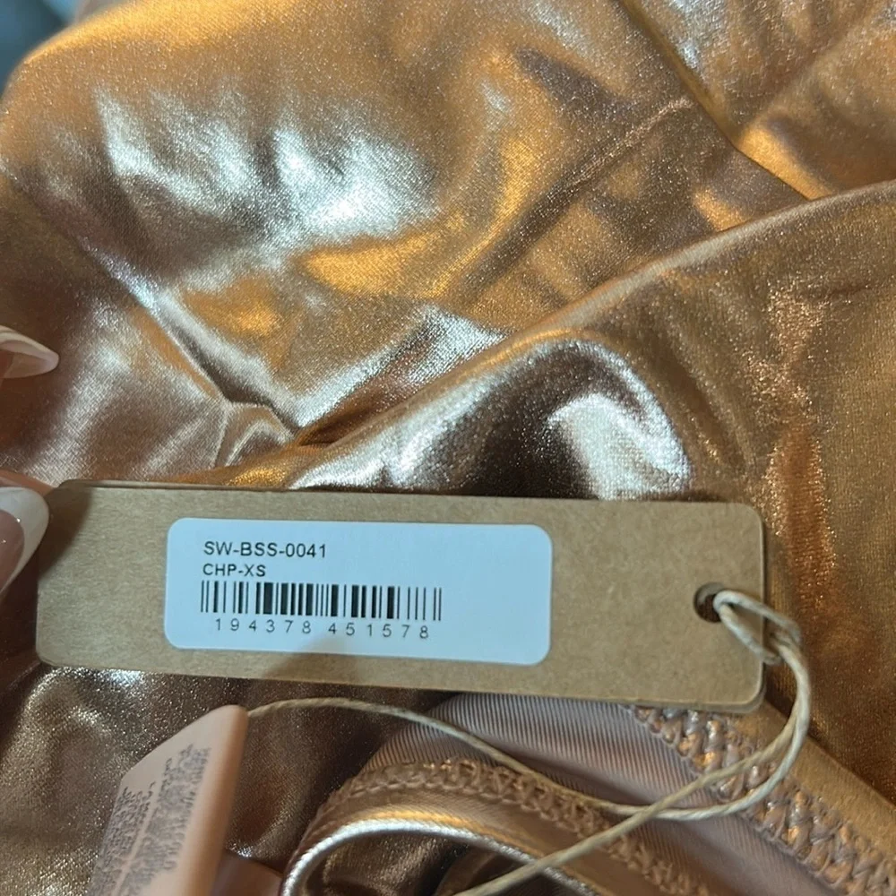 SKIMS Metallic Swim Cycle Suit Champagne NWT SIZE XS